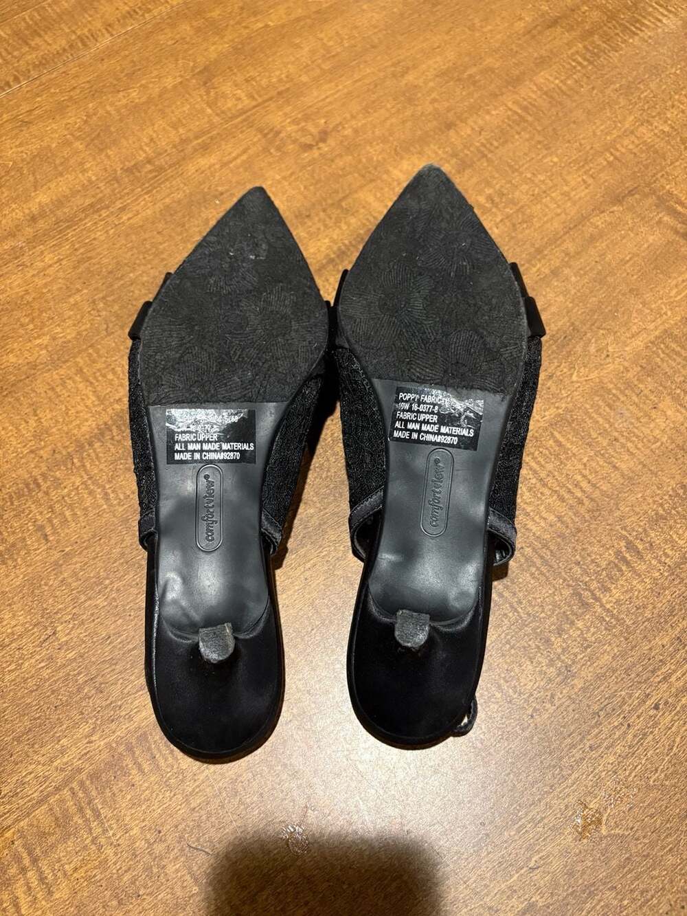 Comfortview Poppy Black Lace Satin Bow Slingback Kitten Heels Size 10W - Picture 11 of 11